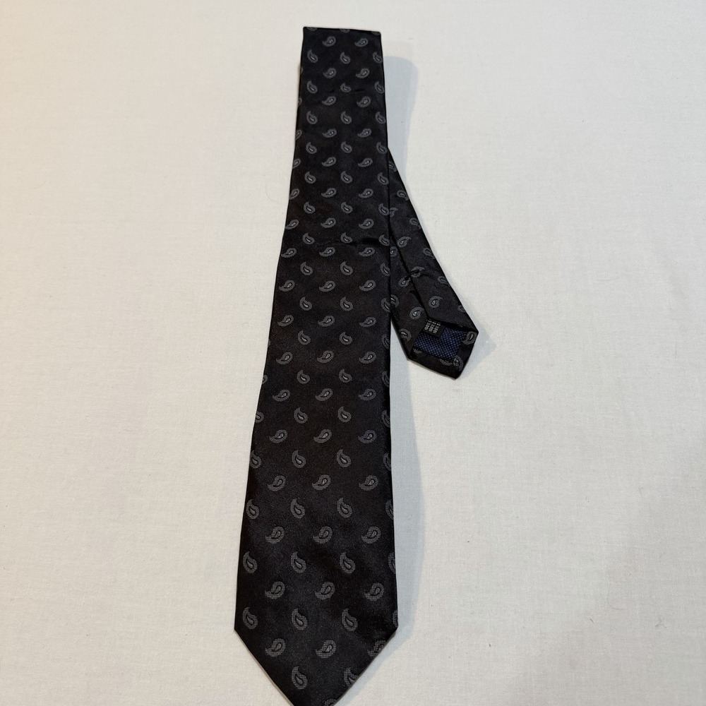 Thomas Pink Silk Tie Mens Black Silver Paisley Necktie Made in Italy Luxury
